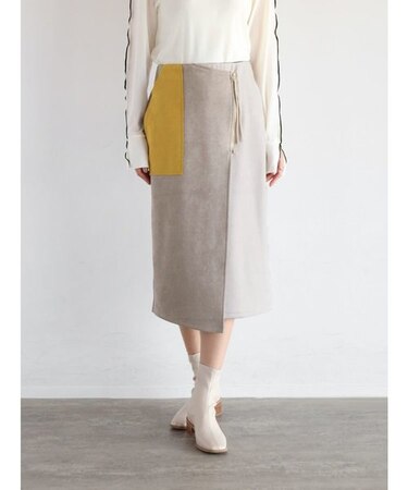 配色フェイクスエードスカート
