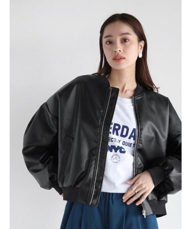 バックジップフェイクレザーブルゾン(blue)