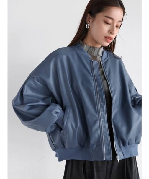 バックジップフェイクレザーブルゾン(blue)