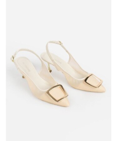 スクエアバックルミュールパンプス