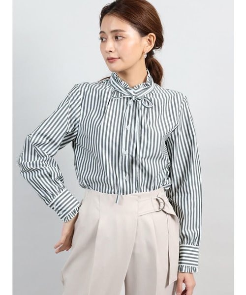 フリルハイネックストライプシャツ｜メドックの通販｜&mall（アンド