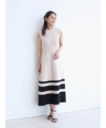ノースリーブ配色ニットワンピース