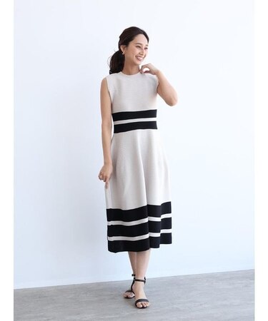 ボーダー配色ニットワンピース