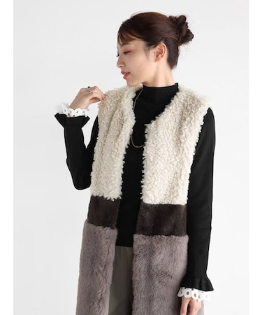 フリルレースリブニット