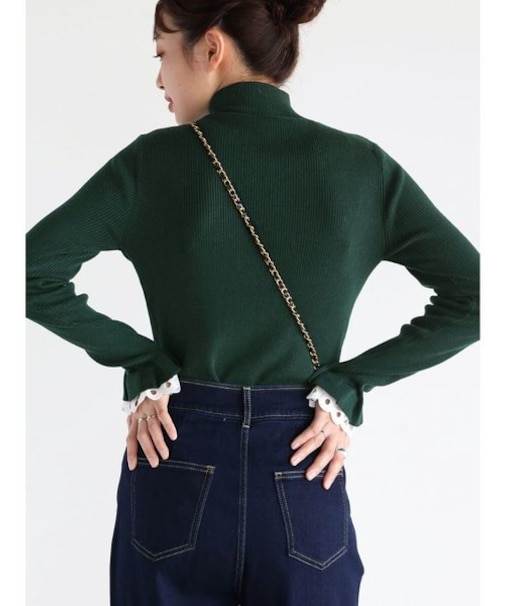 フリルレースリブニット