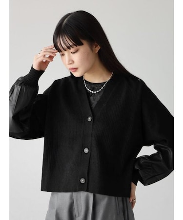 ポイントエコレザーカーディガン