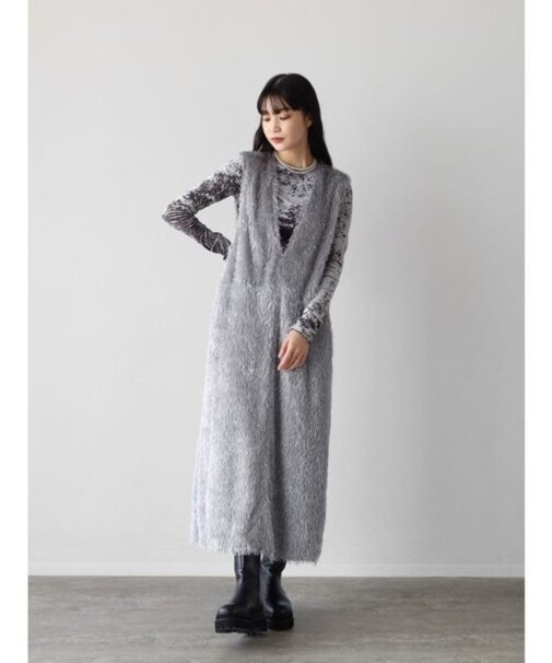 シャギーVネックジャンパースカート