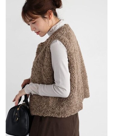 プードルファーショートベスト (greige)