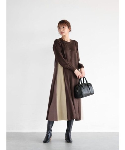 配色ラインニットワンピース