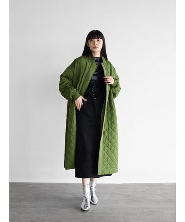 ベースボールカラーキルティングロングコート