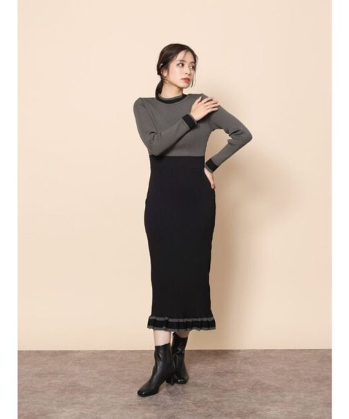 バイカラーIラインニットワンピース