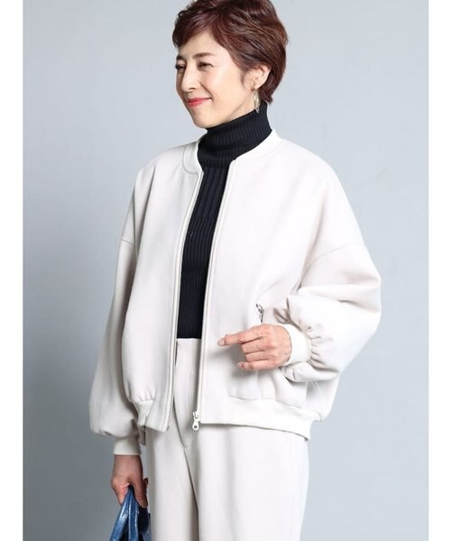 amomento ニットブルゾン/ジップブルゾン ニットメルトンジップアップ