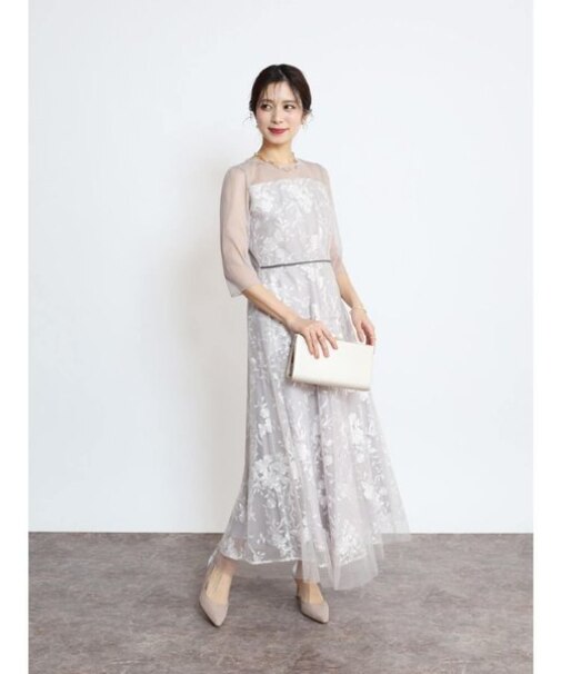 チュールレイヤードフラワー刺繍ワンピース