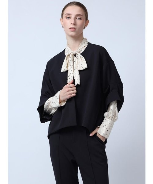 【お譲り先決定】2点セットニットジョーゼットボンディングジャケット＋プルオーバー VERYコラボ 】トリアセ ダブルジョーゼット ノーカラージャケット