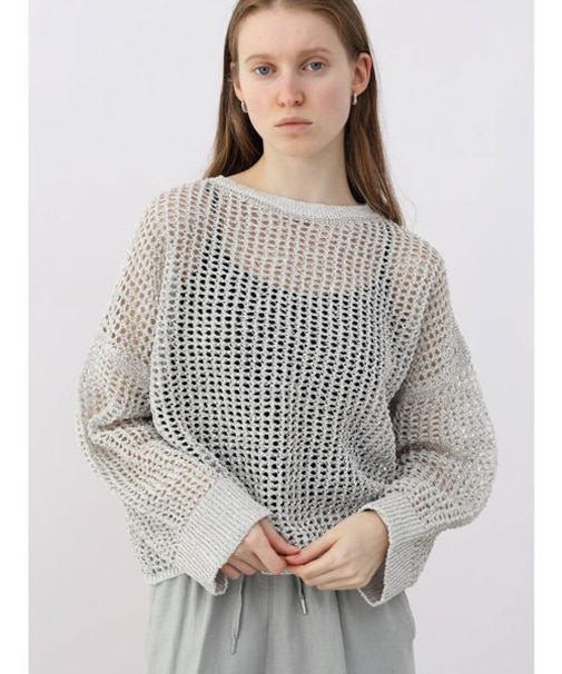 メタリック糸メッシュニット