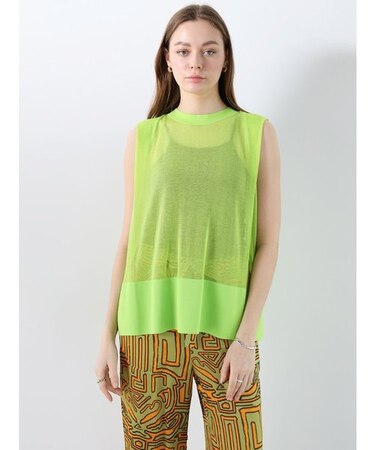 シアーコットンノースリーブニット