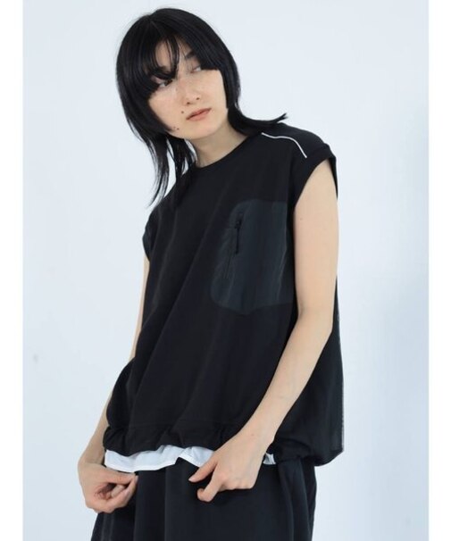 ポケットデザインバックチュールカットソー