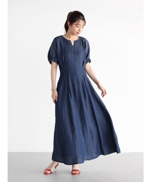 Vin ライトデニムキーネックワンピース　ブラック ライトデニムキーネックワンピース｜メドックの通販｜&mall