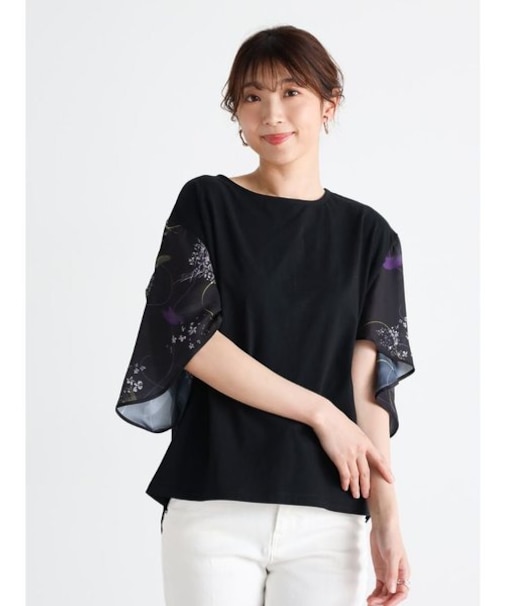 ペイントフラワープリントカットソー