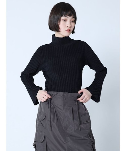 フレアスリーブリブニット