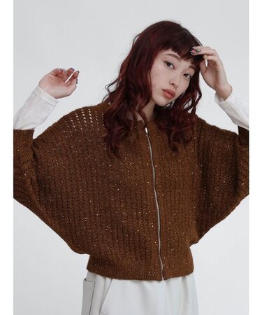 スパンコールドルマンニットカーディガン