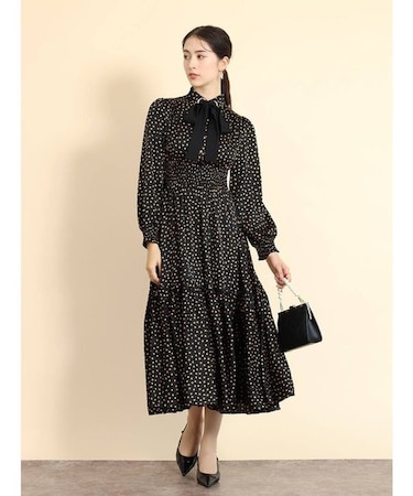 フロントリボンドットワンピース