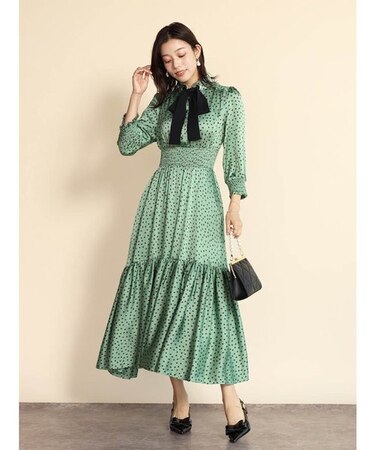 フロントリボンドットワンピース