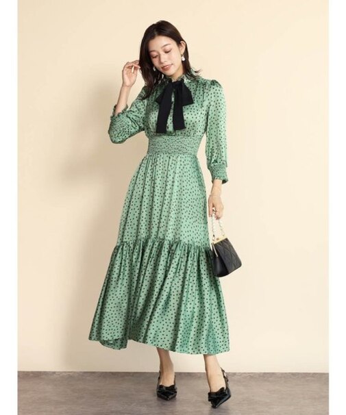 フロントリボンドットワンピース