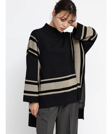 バイカラースクエアデザインニット