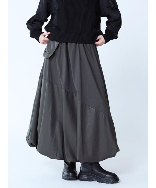レザードッキングバルーンスカート