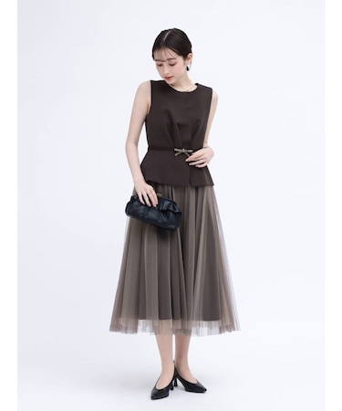 ビジューベルトチュールドレス（brown）