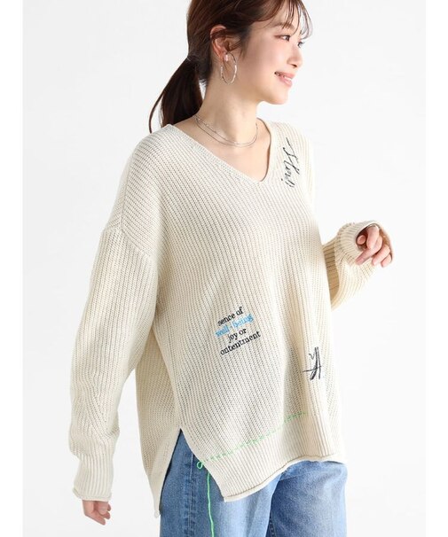 レター刺繍ニットプルオーバー