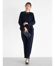 パールネックブラウス＆パンツセットアップ