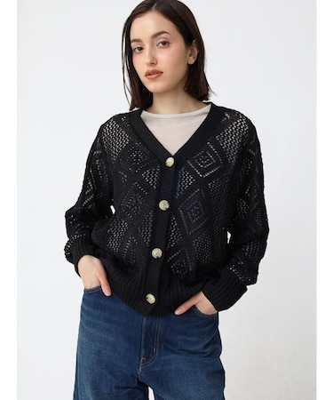 クロシェ編みニットカーディガン