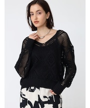 クロシェ編みニットプルオーバー