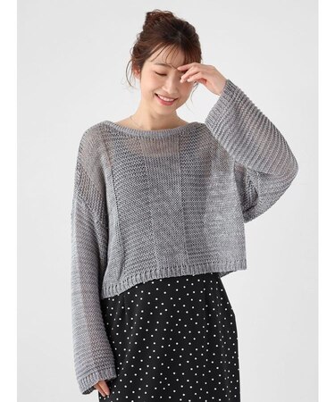 メタリックメッシュショートニット