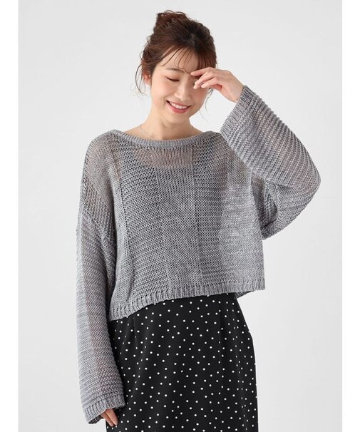 メタリックメッシュショートニット