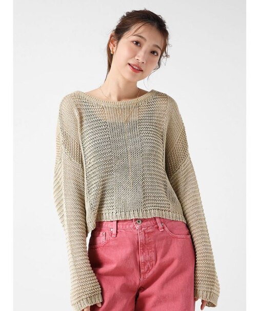 メタリックメッシュショートニット