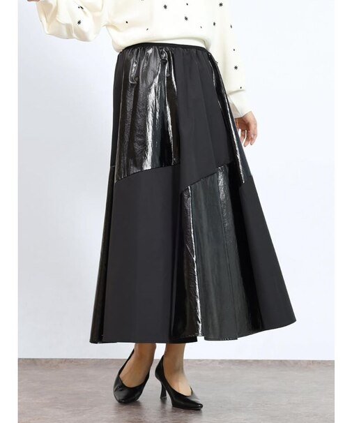 異素材切り替えフレアスカート