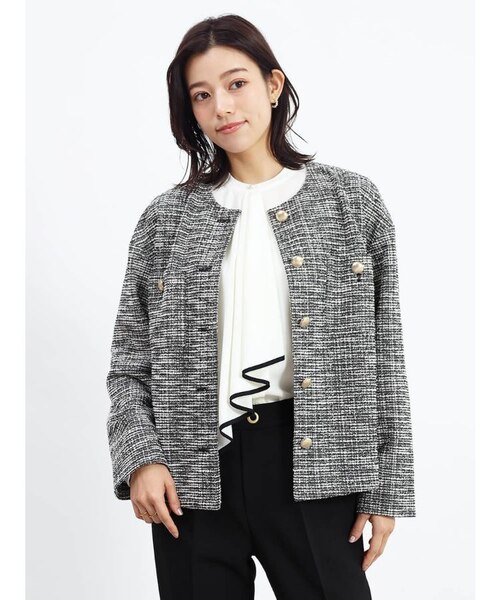 新品　シップス　SHIPS. ラメツイードジャケット 手洗い可能〉ラメ ツイード フリンジ ジャケット 24SS