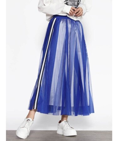 マルチストライプチュールフレアスカート