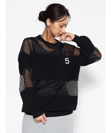 ビジューナンバー異素材ドッキングプルオーバー