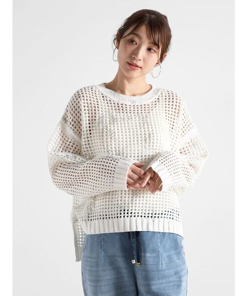 箔ペイントメッシュニット