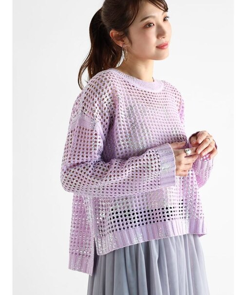 箔ペイントメッシュニット