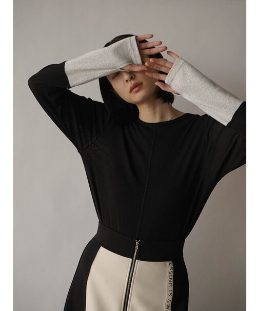 バイカラースリーブリブニット