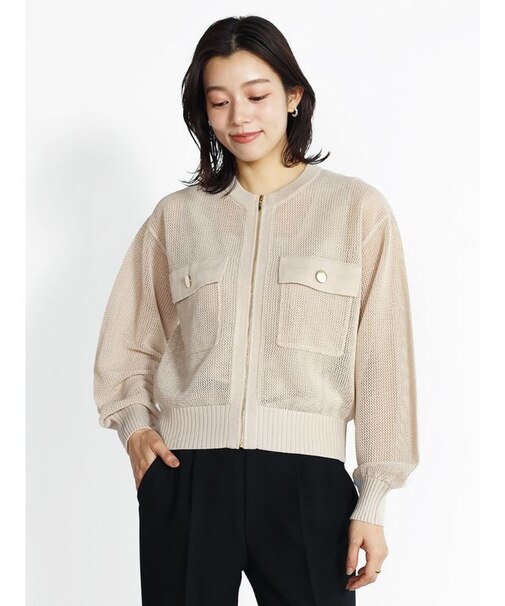透かし編みニットジップカーディガン