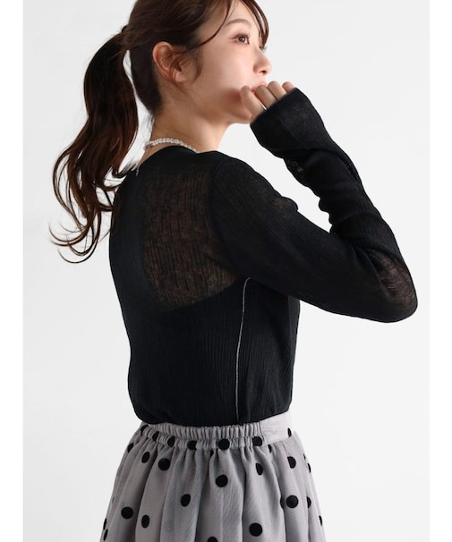 ウォッシャブルラメラインシアーニット