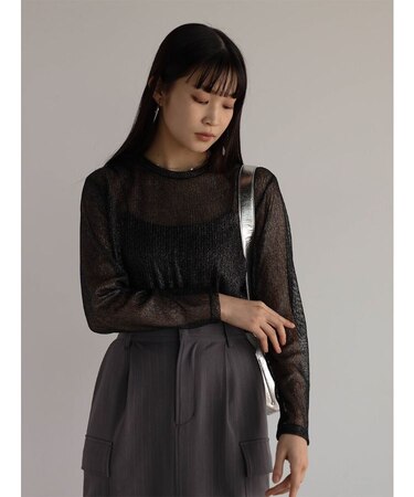 ストライプシアーニットトップス