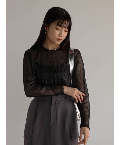 ストライプシアーニットトップス