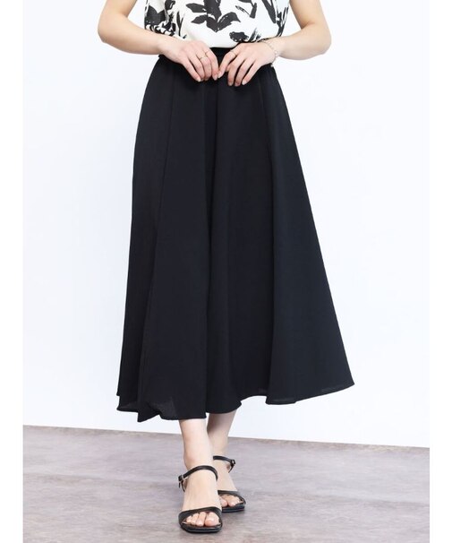 リネンライクウエストリブフレアスカート